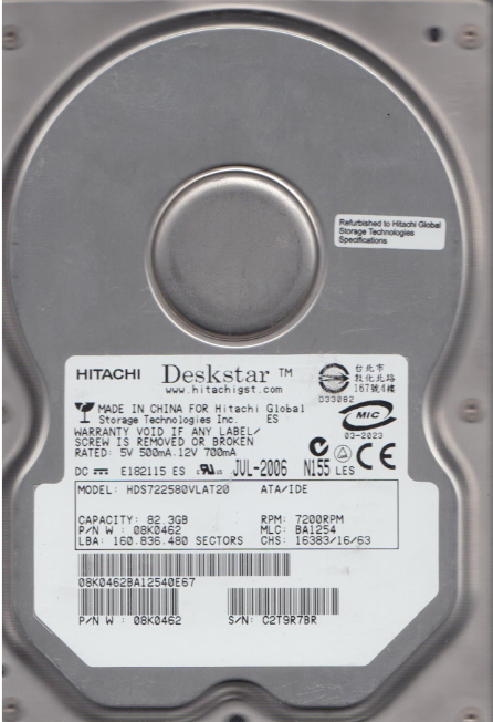 Hitachi Deskstar 80GB 7.2K IDE ATA/100 Hard Drive