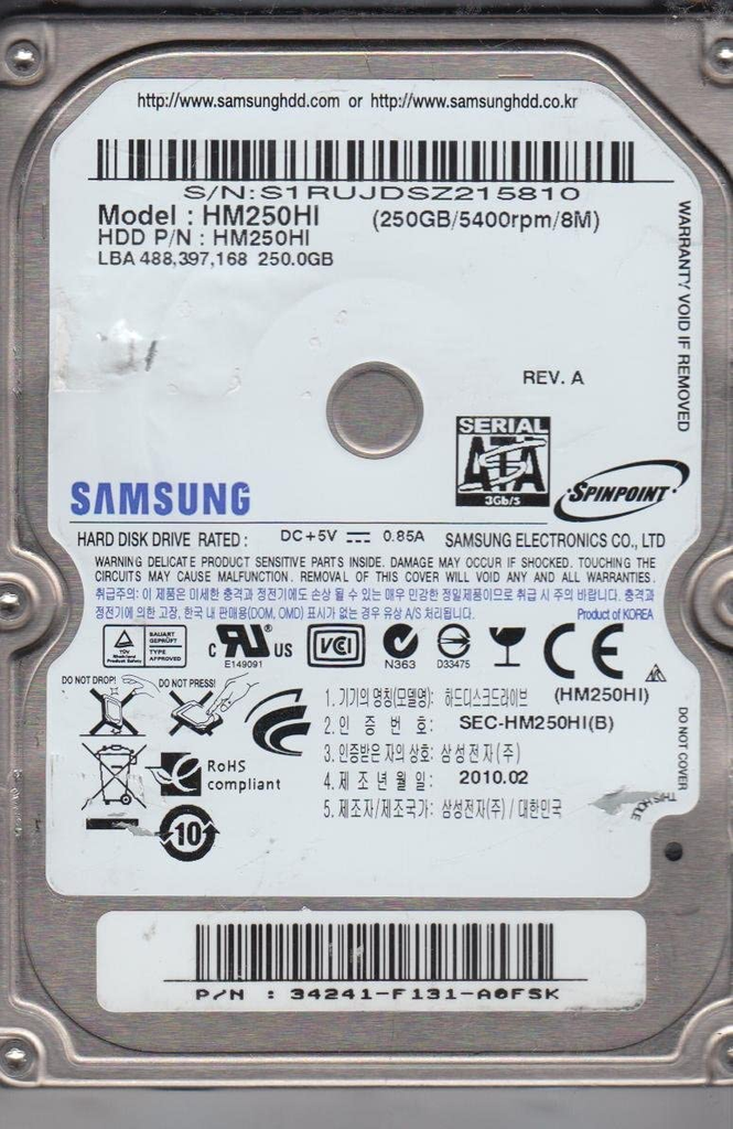 SAMSUNG 250GB 2.5" SATA Hard Drive HDD