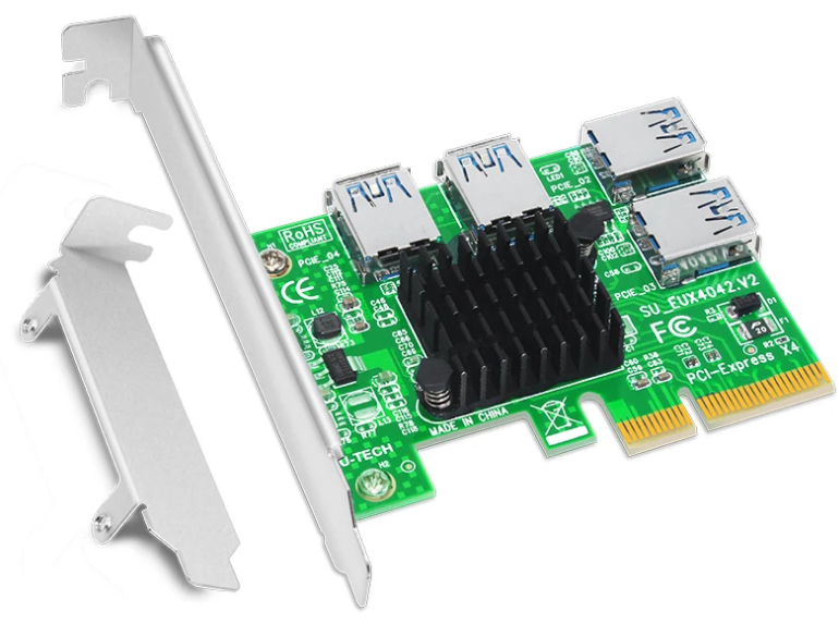 PCI Express Riser Card 1 to 4 16X PCIe Riser PCI-E 4X to 4 USB 3.0 Adapter Port
