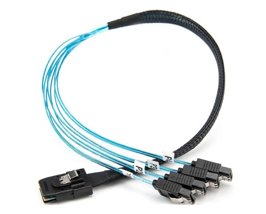 ROCSTOR 20IN/50CM SERIAL ATTACHED SCSI SAS CABLE-SFF-8087 TO 4X SATA LATCHING