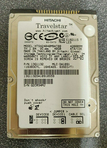 [13G1132] Hitachi TravelStar 40GB 4200RPM 2MB Cache ATA-100 44-Pin 2.5-inch 9.5 MM Laptop Hard Drive