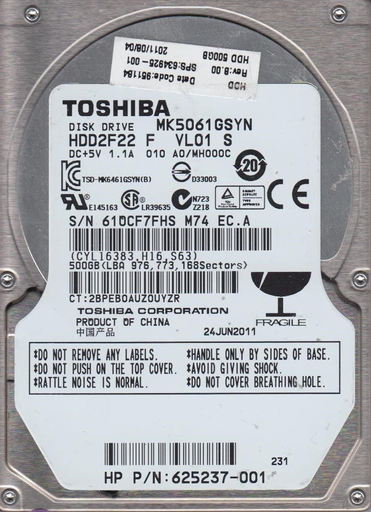 [MK5061GSYN/HDD2F22/0HJRNY] Toshiba 500 GB SATA 2.5″ Donor Hard Drive
