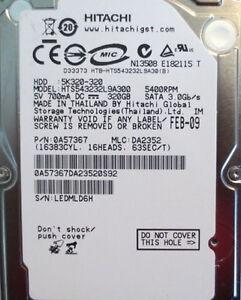 [HTS543232L9A300 / 0A57367] Hitachi 320GB HTS543232L9A300 5400RPM 3Gb/s 2.5" SATA Laptop Hard Drive